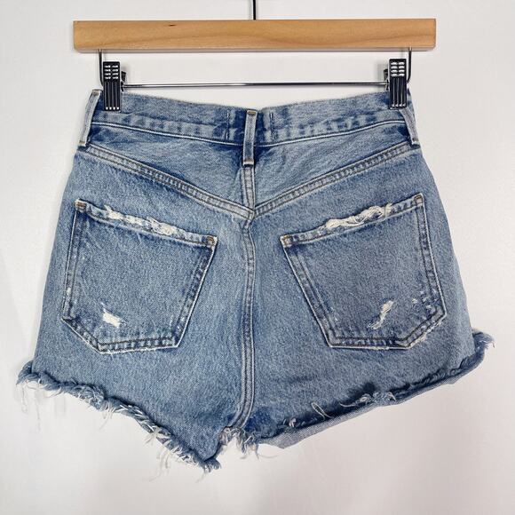 AGOLDE Size 24 Jaden Short Surreal Medium Wash Distressed Button Fly Fray Hem - Picture 2 of 12
